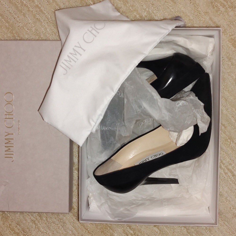 Jimmy Choo 146 Kayomi Suede/Shiny Leather Black/Black Stilletos Size 38